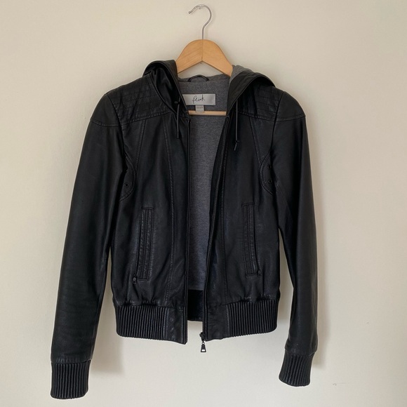 Blink Black Genuine Leather Hooded Jacket (XXS) - Picture 2 of 5